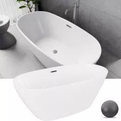   HD Aurora Matt White 150/160/170 cm hosszú ovális térben álló akril kád szürke túlfolyóval és click-clack leeresztővel