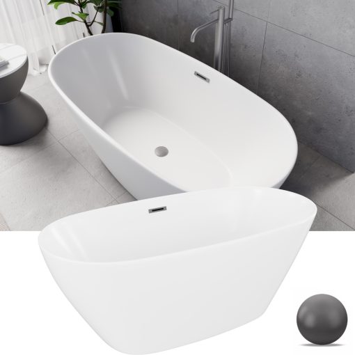 HD Aurora Matt White 150/160/170 cm hosszú ovális térben álló akril kád szürke túlfolyóval és click-clack leeresztővel