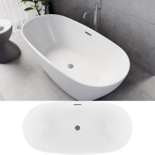 HD Aurora Matt White 150/160/170 cm hosszú ovális térben álló akril kád szürke túlfolyóval és click-clack leeresztővel