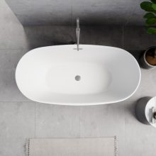 HD Aurora Matt White 150/160/170 cm hosszú ovális térben álló akril kád szürke túlfolyóval és click-clack leeresztővel