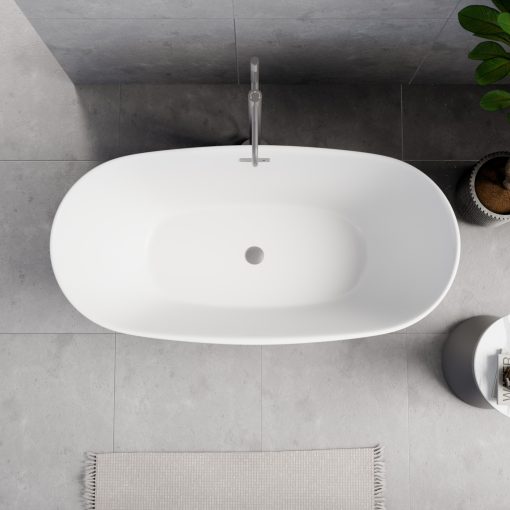 HD Aurora Matt White 150/160/170 cm hosszú ovális térben álló akril kád szürke túlfolyóval és click-clack leeresztővel