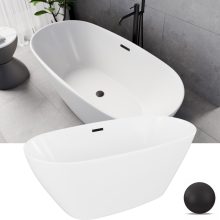 HD Aurora Matt White 150/160/170 cm hosszú ovális térben álló akril kád matt fekete túlfolyóval és click-clack leeresztővel