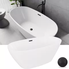   HD Aurora Matt White 150/160/170 cm hosszú ovális térben álló akril kád matt fekete túlfolyóval és click-clack leeresztővel