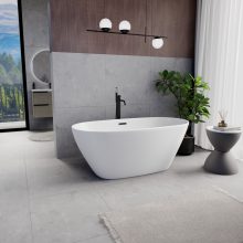 HD Aurora Matt White 150/160/170 cm hosszú ovális térben álló akril kád matt fekete túlfolyóval és click-clack leeresztővel