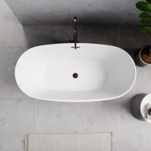 HD Aurora Matt White 150/160/170 cm hosszú ovális térben álló akril kád matt fekete túlfolyóval és click-clack leeresztővel