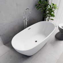 HD Aurora Matt White 160x75 ovális térben álló akril kád fényes króm túlfolyóval és click-clack leeresztővel