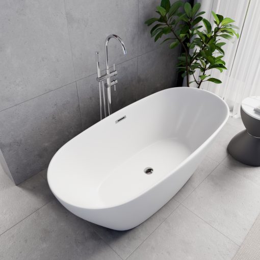 HD Aurora Matt White 160x75 ovális térben álló akril kád fényes króm túlfolyóval és click-clack leeresztővel