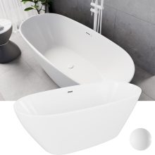 HD Aurora Matt White 160x75 ovális térben álló akril kád matt fehér túlfolyóval és click-clack leeresztővel
