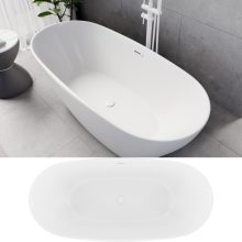 HD Aurora Matt White 160x75 ovális térben álló akril kád matt fehér túlfolyóval és click-clack leeresztővel