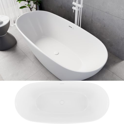 HD Aurora Matt White 160x75 ovális térben álló akril kád matt fehér túlfolyóval és click-clack leeresztővel