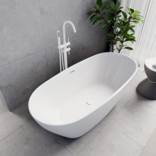 HD Aurora Matt White 160x75 ovális térben álló akril kád matt fehér túlfolyóval és click-clack leeresztővel