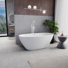 HD Aurora Matt White 160x75 ovális térben álló akril kád matt fehér túlfolyóval és click-clack leeresztővel