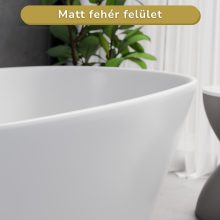 HD Aurora Matt White 160x75 ovális térben álló akril kád matt fehér túlfolyóval és click-clack leeresztővel