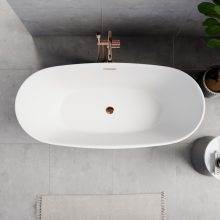 HD Aurora Matt White 160x75 ovális térben álló akril kád rózsa arany túlfolyóval és click-clack leeresztővel