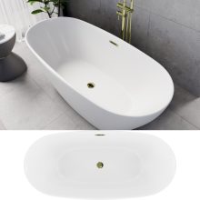 HD Aurora Matt White 160x75 ovális térben álló akril kád fényes arany túlfolyóval és click-clack leeresztővel