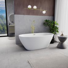 HD Aurora Matt White 160x75 ovális térben álló akril kád szálcsiszolt arany túlfolyóval és click-clack leeresztővel