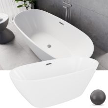 HD Aurora Matt White 160x75 ovális térben álló akril kád szürke túlfolyóval és click-clack leeresztővel