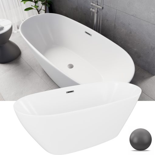 HD Aurora Matt White 160x75 ovális térben álló akril kád szürke túlfolyóval és click-clack leeresztővel