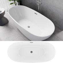 HD Aurora Matt White 160x75 ovális térben álló akril kád szürke túlfolyóval és click-clack leeresztővel