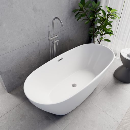 HD Aurora Matt White 160x75 ovális térben álló akril kád szürke túlfolyóval és click-clack leeresztővel