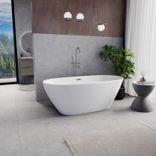 HD Aurora Matt White 160x75 ovális térben álló akril kád szürke túlfolyóval és click-clack leeresztővel