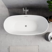 HD Aurora Matt White 160x75 ovális térben álló akril kád szürke túlfolyóval és click-clack leeresztővel