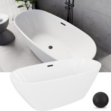 HD Aurora Matt White 160x75 ovális térben álló akril kád matt fekete túlfolyóval és click-clack leeresztővel