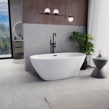 HD Aurora Matt White 160x75 ovális térben álló akril kád matt fekete túlfolyóval és click-clack leeresztővel