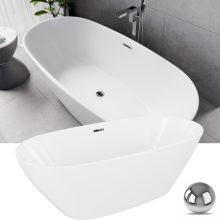 HD Aurora Matt White 170x75 ovális térben álló akril kád fényes króm túlfolyóval és click-clack leeresztővel