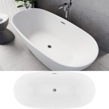 HD Aurora Matt White 170x75 ovális térben álló akril kád fényes króm túlfolyóval és click-clack leeresztővel