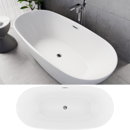 HD Aurora Matt White 170x75 ovális térben álló akril kád fényes króm túlfolyóval és click-clack leeresztővel