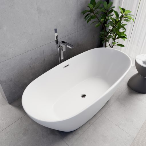 HD Aurora Matt White 170x75 ovális térben álló akril kád fényes króm túlfolyóval és click-clack leeresztővel