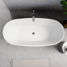 HD Aurora Matt White 170x75 ovális térben álló akril kád fényes króm túlfolyóval és click-clack leeresztővel