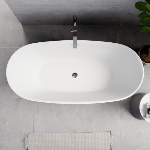 HD Aurora Matt White 170x75 ovális térben álló akril kád fényes króm túlfolyóval és click-clack leeresztővel