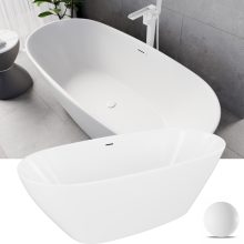 HD Aurora Matt White 170x75 ovális térben álló akril kád matt fehér túlfolyóval és click-clack leeresztővel