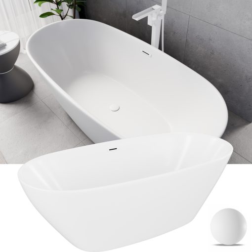 HD Aurora Matt White 170x75 ovális térben álló akril kád matt fehér túlfolyóval és click-clack leeresztővel