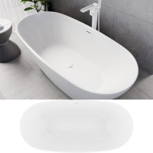 HD Aurora Matt White 170x75 ovális térben álló akril kád matt fehér túlfolyóval és click-clack leeresztővel