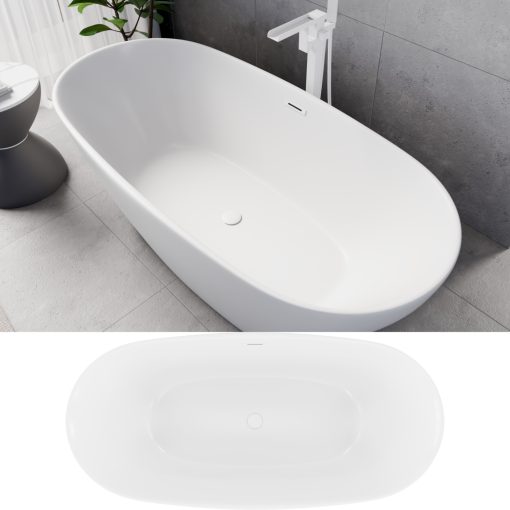 HD Aurora Matt White 170x75 ovális térben álló akril kád matt fehér túlfolyóval és click-clack leeresztővel