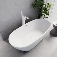 HD Aurora Matt White 170x75 ovális térben álló akril kád matt fehér túlfolyóval és click-clack leeresztővel