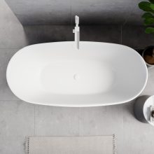 HD Aurora Matt White 170x75 ovális térben álló akril kád matt fehér túlfolyóval és click-clack leeresztővel