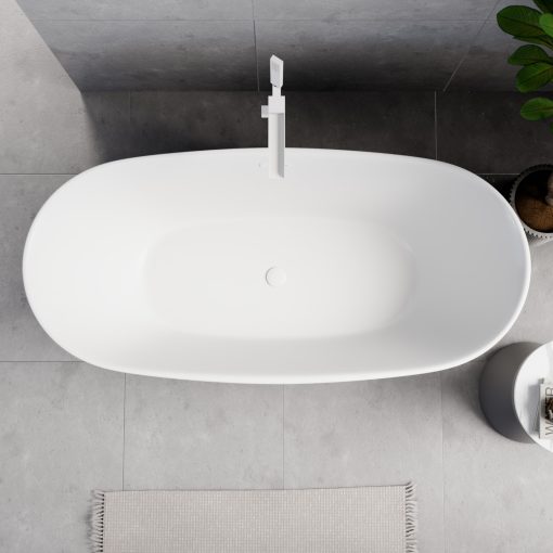 HD Aurora Matt White 170x75 ovális térben álló akril kád matt fehér túlfolyóval és click-clack leeresztővel