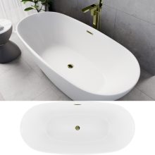 HD Aurora Matt White 170x75 ovális térben álló akril kád fényes arany túlfolyóval és click-clack leeresztővel