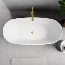 HD Aurora Matt White 170x75 ovális térben álló akril kád szálcsiszolt arany túlfolyóval és click-clack leeresztővel