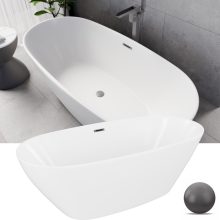 HD Aurora Matt White 170x75 ovális térben álló akril kád szürke túlfolyóval és click-clack leeresztővel