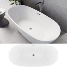 HD Aurora Matt White 170x75 ovális térben álló akril kád szürke túlfolyóval és click-clack leeresztővel