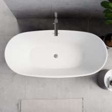 HD Aurora Matt White 170x75 ovális térben álló akril kád szürke túlfolyóval és click-clack leeresztővel