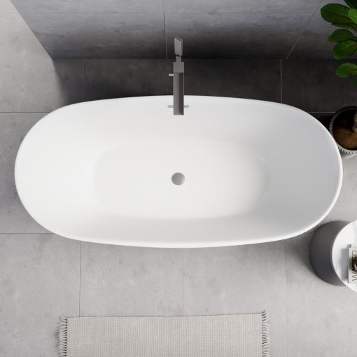 HD Aurora Matt White 170x75 ovális térben álló akril kád szürke túlfolyóval és click-clack leeresztővel