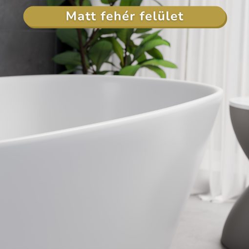 HD Aurora Matt White 170x75 ovális térben álló akril kád szürke túlfolyóval és click-clack leeresztővel