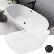 HD Aurora Matt White 170x75 ovális térben álló akril kád matt fekete túlfolyóval és click-clack leeresztővel