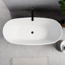 HD Aurora Matt White 170x75 ovális térben álló akril kád matt fekete túlfolyóval és click-clack leeresztővel